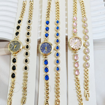 Women’s Quartz Watch Jewelry Set With Round Dial, Alloy Strap, Single Folding Buckle, And Ordinary Glass Mirror