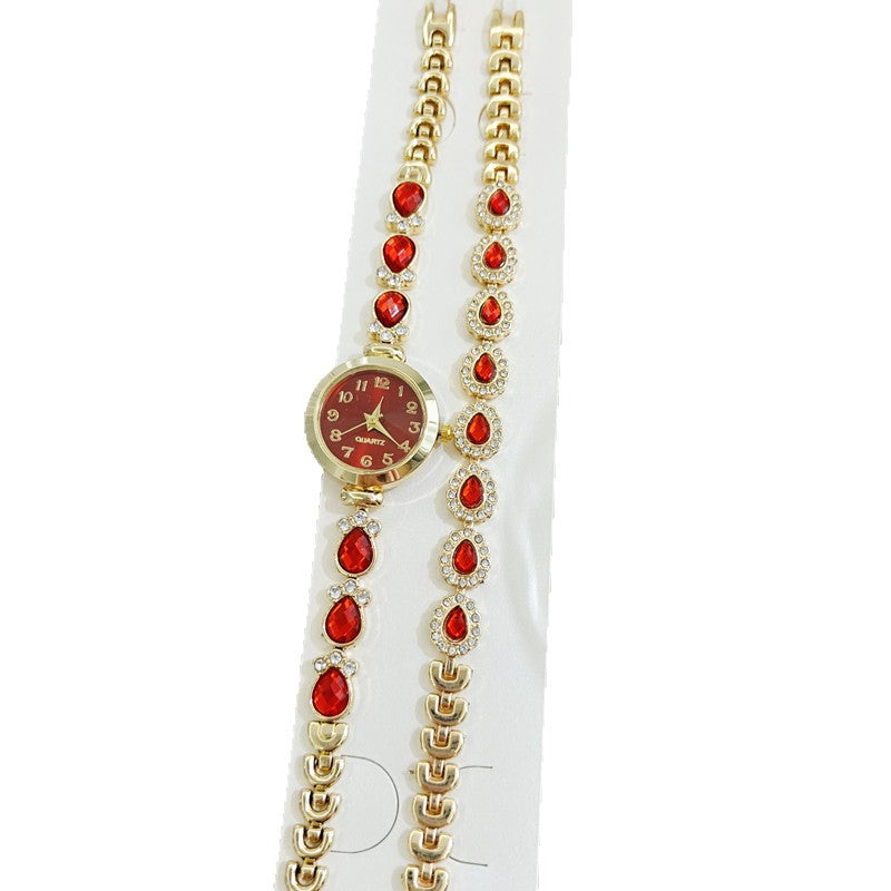 Women’s Quartz Watch Jewelry Set With Round Dial, Alloy Strap, Single Folding Buckle, And Ordinary Glass Mirror