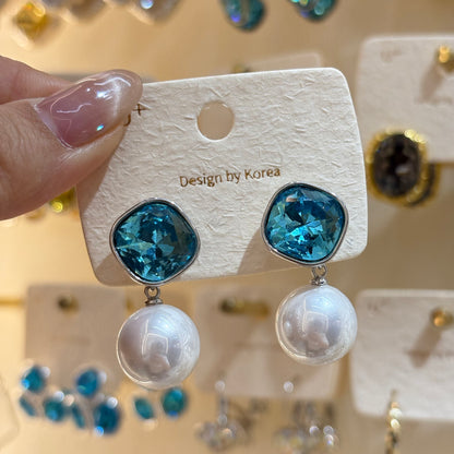 Heart Shape Stud Earrings For Women With Multicolor Zircon Inlay In Simple Style Alloy