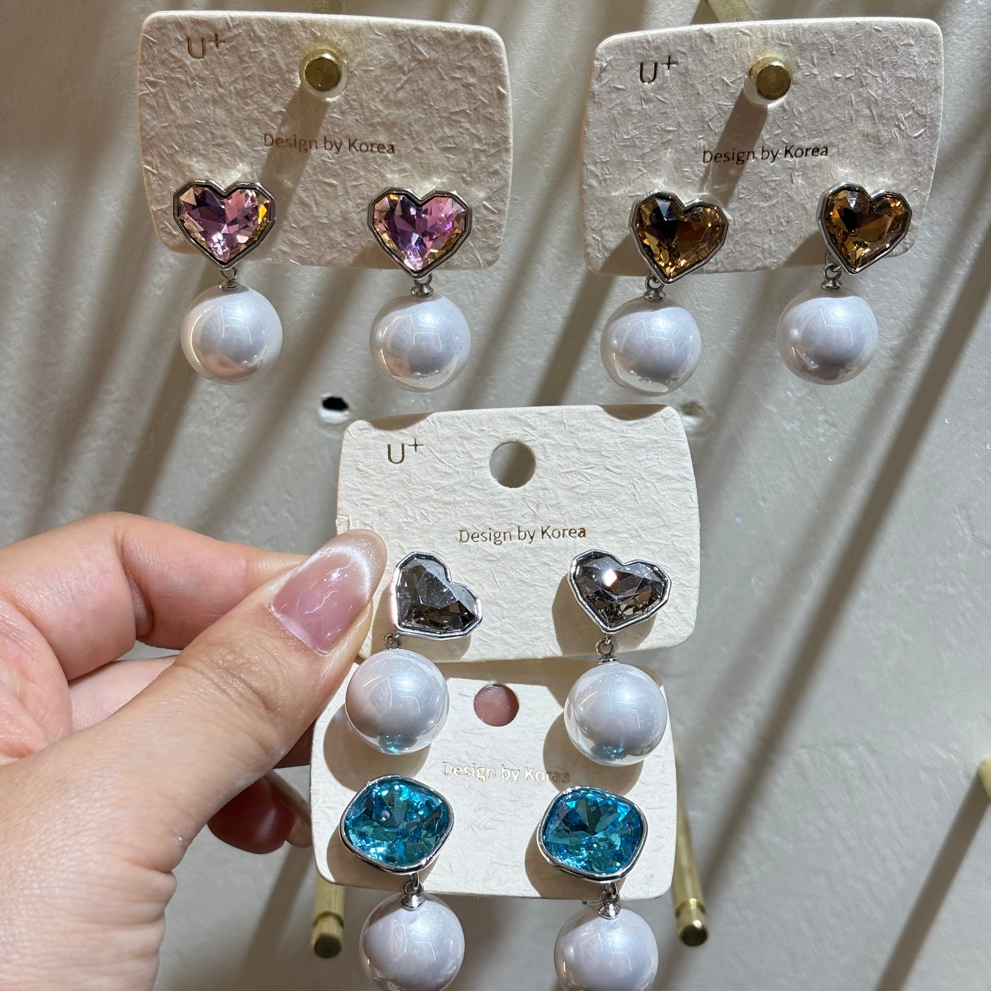 Heart Shape Stud Earrings For Women With Multicolor Zircon Inlay In Simple Style Alloy