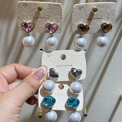 Heart Shape Stud Earrings For Women With Multicolor Zircon Inlay In Simple Style Alloy