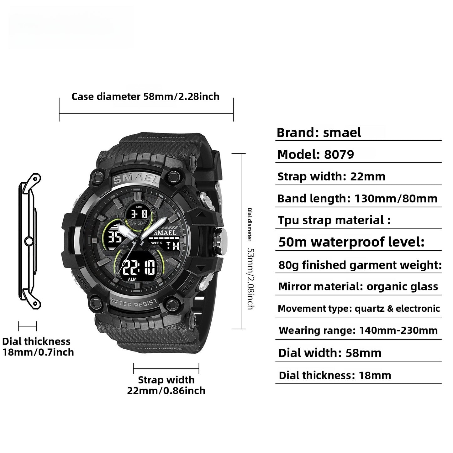 Men's Quartz Watch With Round Dial Featuring Pointer And Number Display, TPU Strap With Pin Buckle