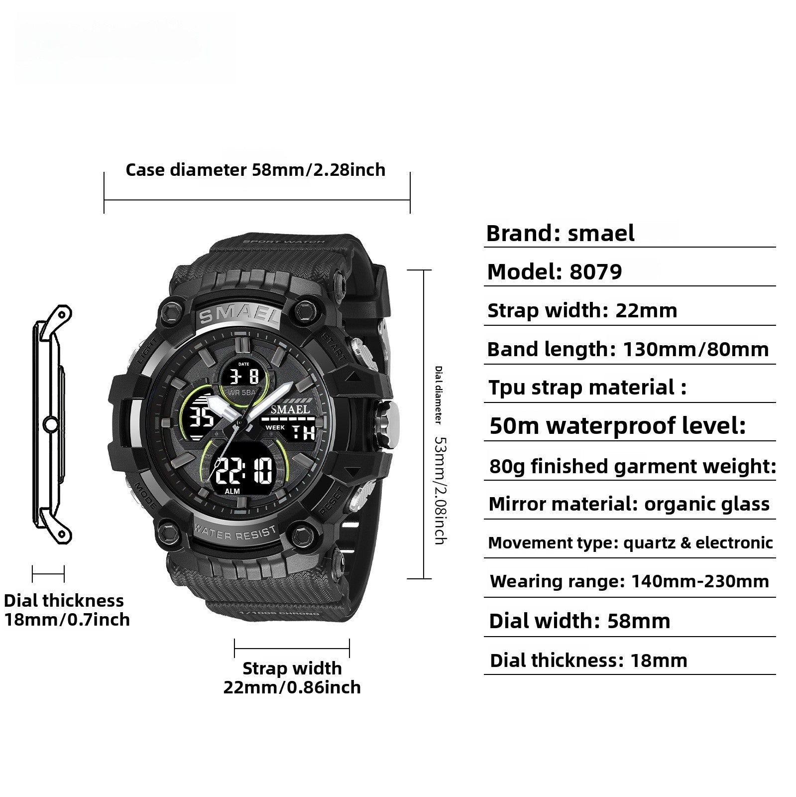 Men's Quartz Watch With Round Dial Featuring Pointer And Number Display, TPU Strap With Pin Buckle