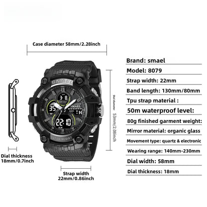 Men's Quartz Watch With Round Dial Featuring Pointer And Number Display, TPU Strap With Pin Buckle