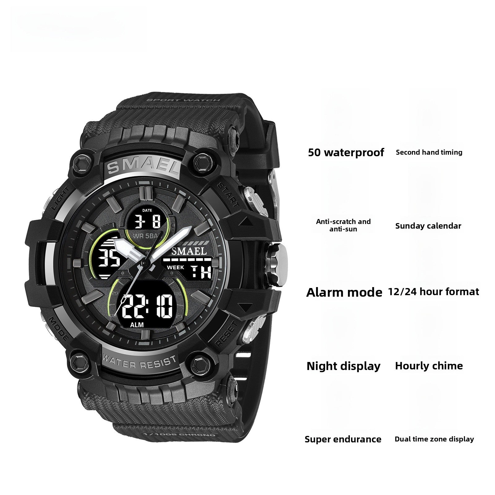 Men's Quartz Watch With Round Dial Featuring Pointer And Number Display, TPU Strap With Pin Buckle