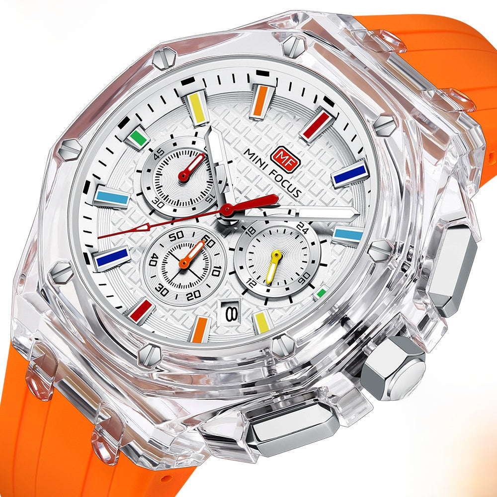 Men's Quartz Watch With Round Dial And Pointer Display, Silica Gel Strap With Pin Buckle