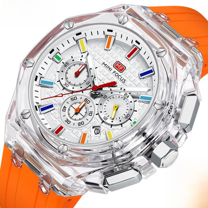 Men's Quartz Watch With Round Dial And Pointer Display, Silica Gel Strap With Pin Buckle