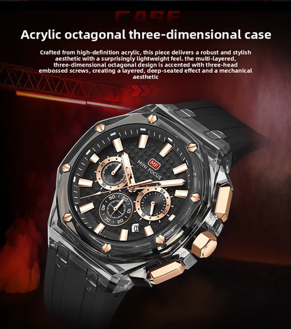 Men's Quartz Watch With Round Dial And Pointer Display, Silica Gel Strap With Pin Buckle