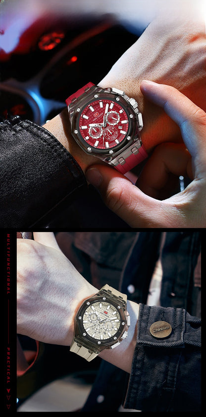 Men's Quartz Watch With Round Dial And Pointer Display, Silica Gel Strap With Pin Buckle