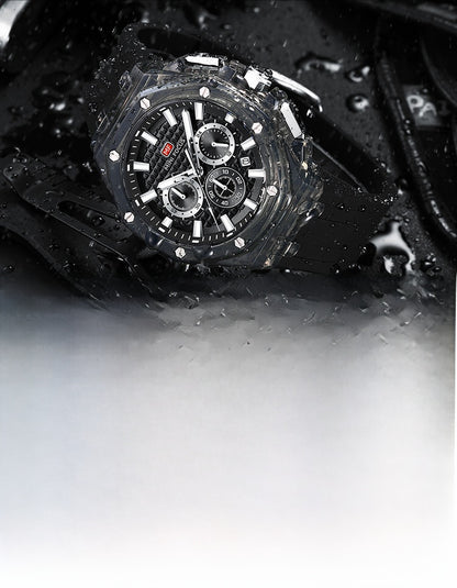 Men's Quartz Watch With Round Dial And Pointer Display, Silica Gel Strap With Pin Buckle