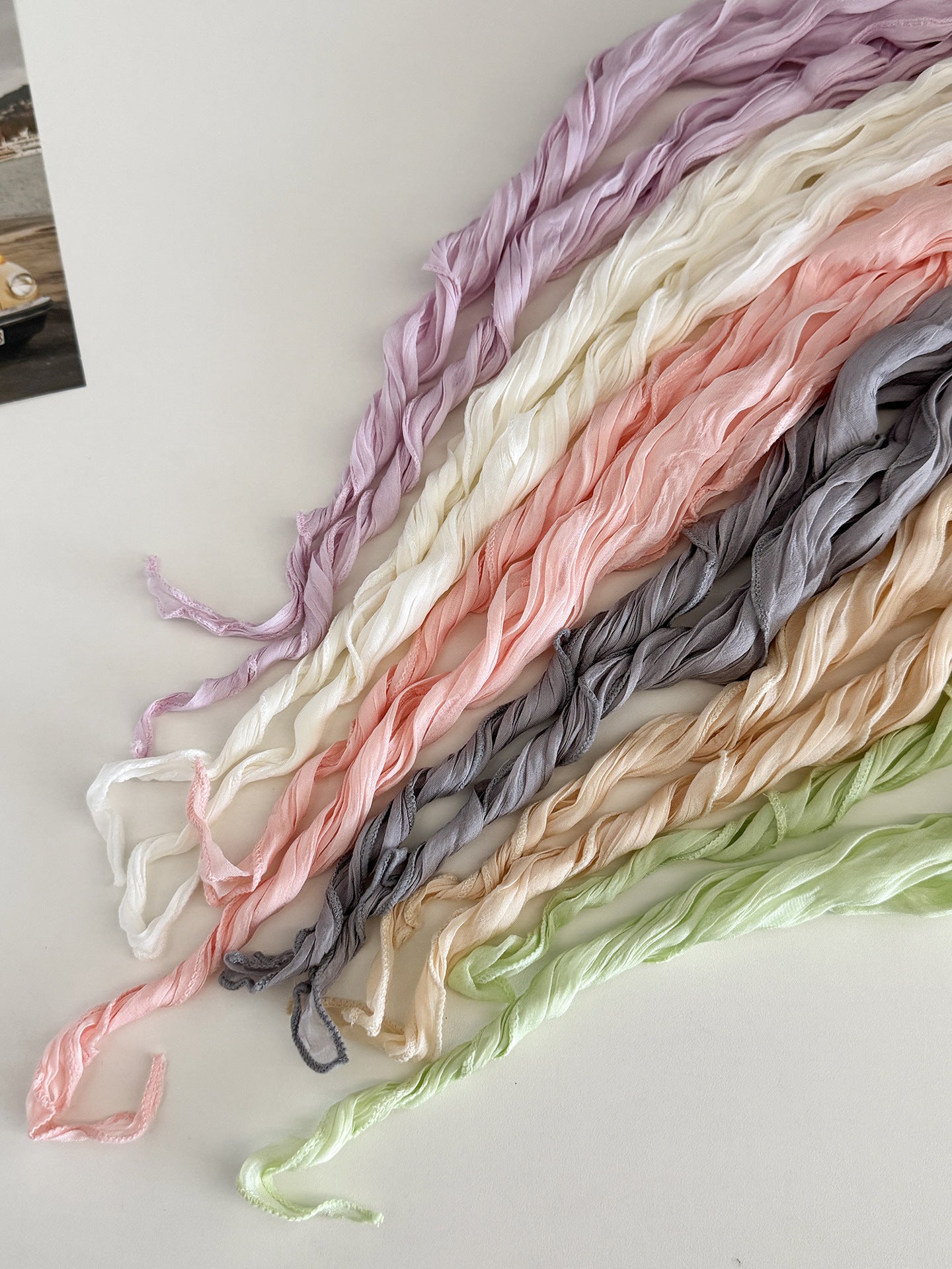 Solid Color Scarf For Women In White, Made Of Polyester, Suitable For Autumn And Winter