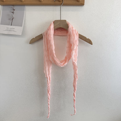 Solid Color Scarf For Women In White, Made Of Polyester, Suitable For Autumn And Winter