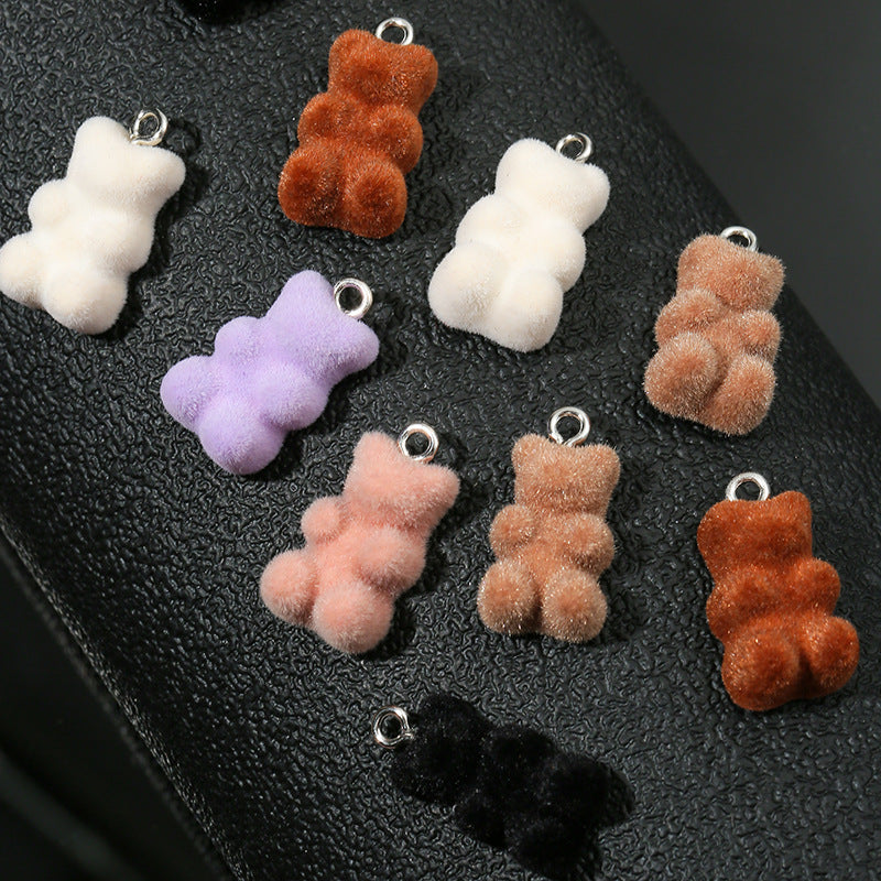 10 PCS Little Bear Plastic Pendants With Resin Inlay Featuring Flocking Craft For Jewelry Making