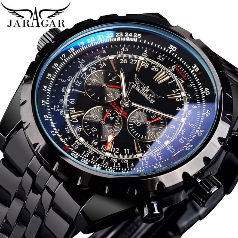 Men's Mechanical Watch With Stainless Steel Strap And Single Folding Buckle Featuring Round Dial And Tempered Glass Mirror