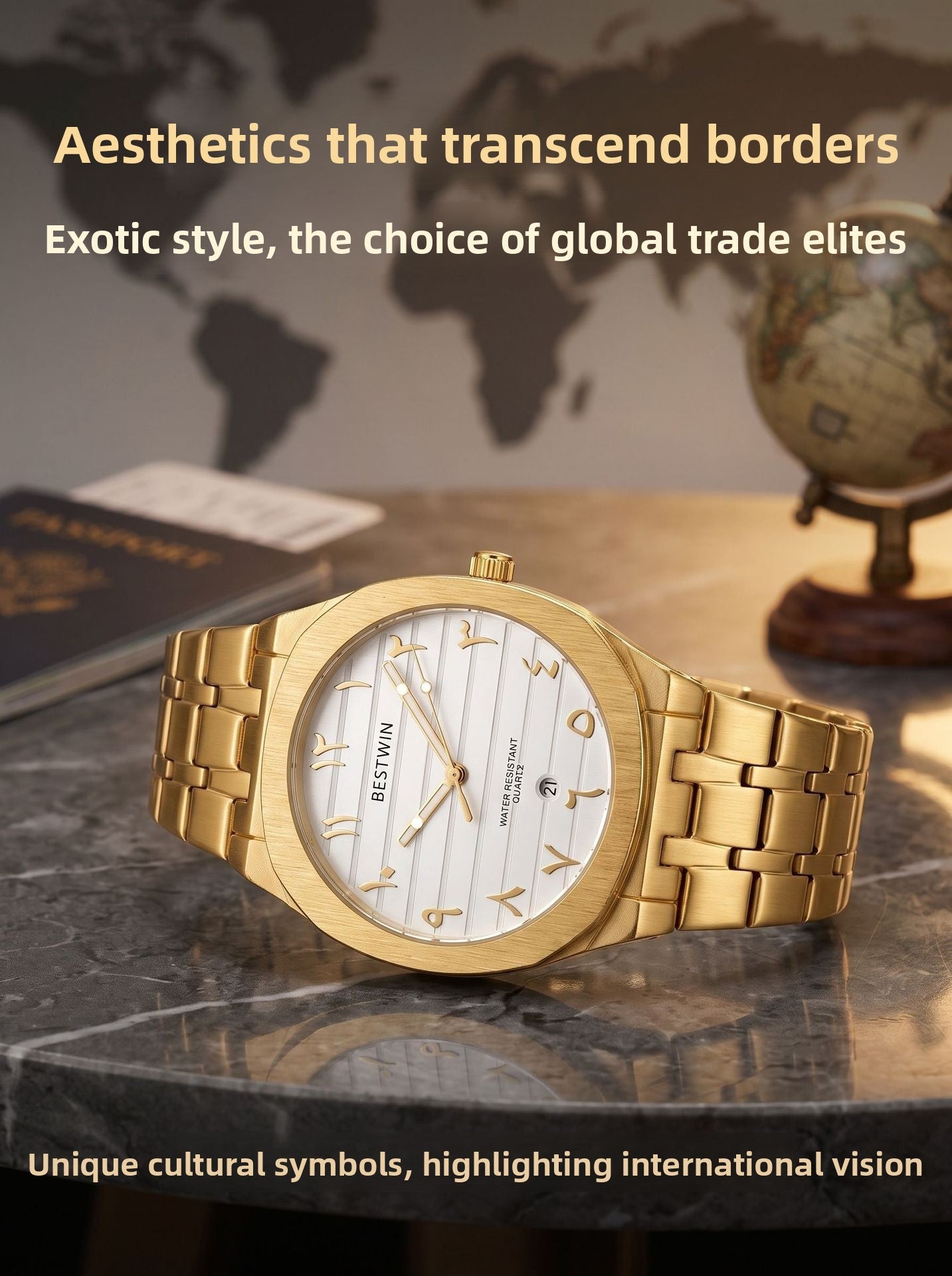 Men's Quartz Watch With Stainless Steel Strap And Round Dial Featuring Tempered Glass Mirror And Butterfly Double Snap Buckle