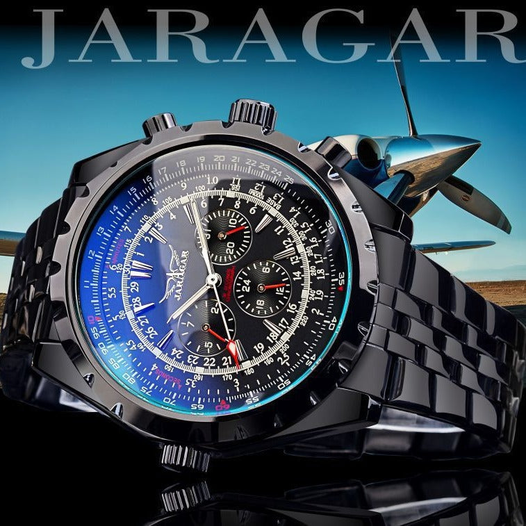 Men's Mechanical Watch With Stainless Steel Strap And Single Folding Buckle Featuring Round Dial And Tempered Glass Mirror