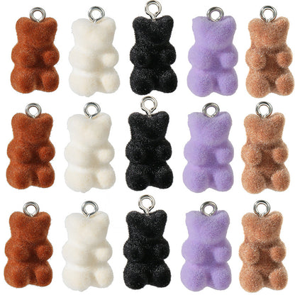 10 PCS Little Bear Plastic Pendants With Resin Inlay Featuring Flocking Craft For Jewelry Making