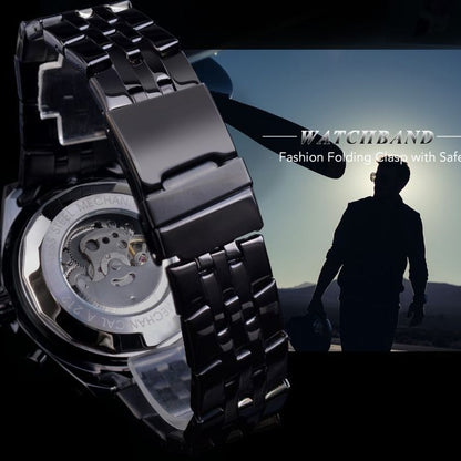 Men's Mechanical Watch With Stainless Steel Strap And Single Folding Buckle Featuring Round Dial And Tempered Glass Mirror