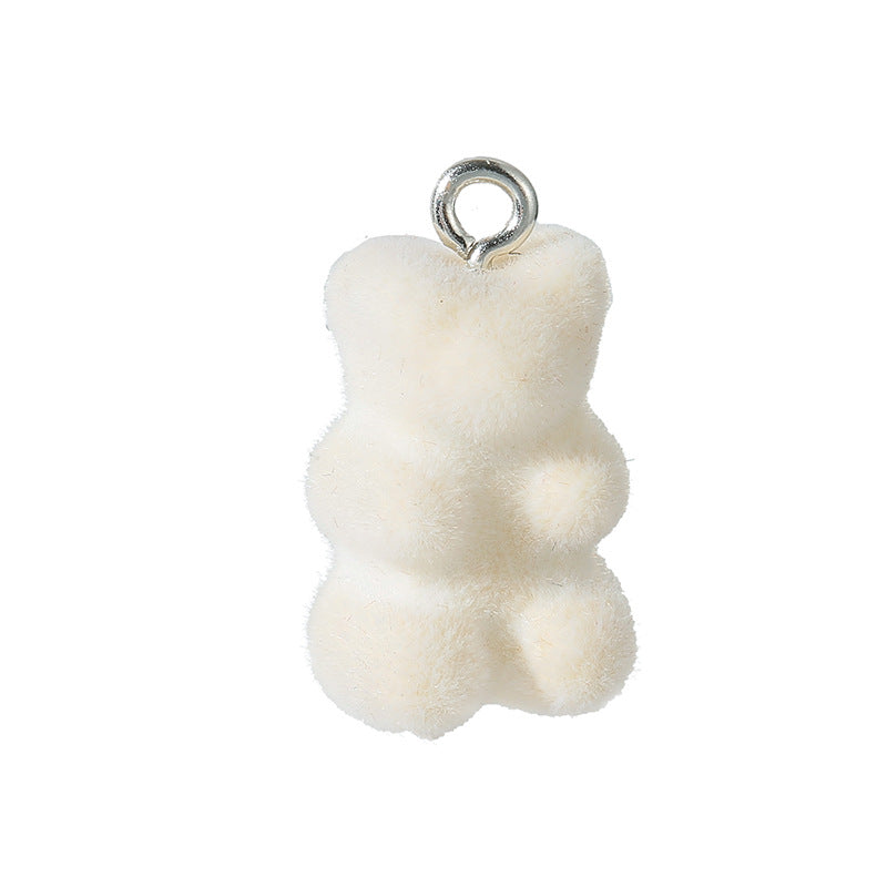 10 PCS Little Bear Plastic Pendants With Resin Inlay Featuring Flocking Craft For Jewelry Making