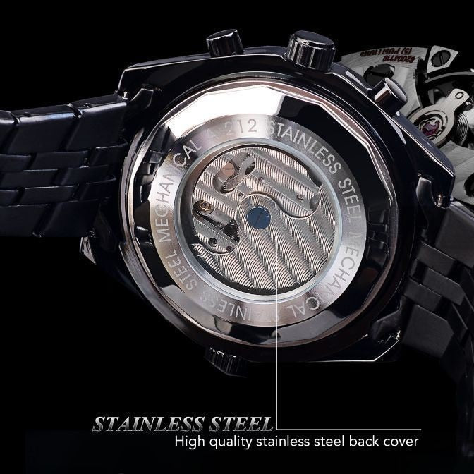 Men's Mechanical Watch With Stainless Steel Strap And Single Folding Buckle Featuring Round Dial And Tempered Glass Mirror