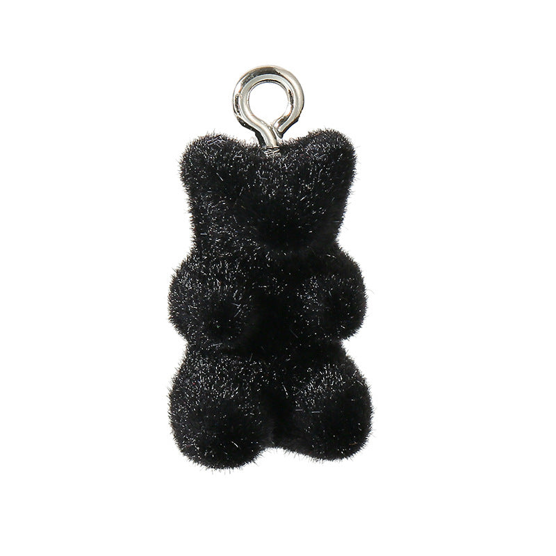 10 PCS Little Bear Plastic Pendants With Resin Inlay Featuring Flocking Craft For Jewelry Making