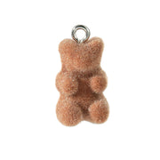 10 Brown Double-sided Flocked Bear Pendants