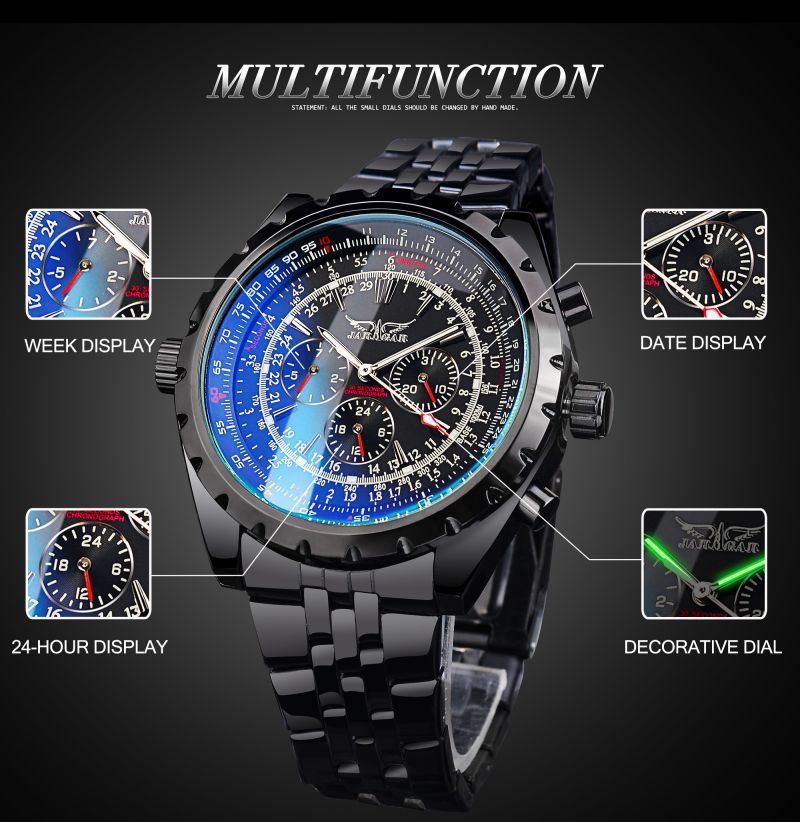 Men's Mechanical Watch With Stainless Steel Strap And Single Folding Buckle Featuring Round Dial And Tempered Glass Mirror