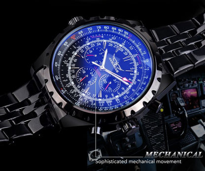 Men's Mechanical Watch With Stainless Steel Strap And Single Folding Buckle Featuring Round Dial And Tempered Glass Mirror