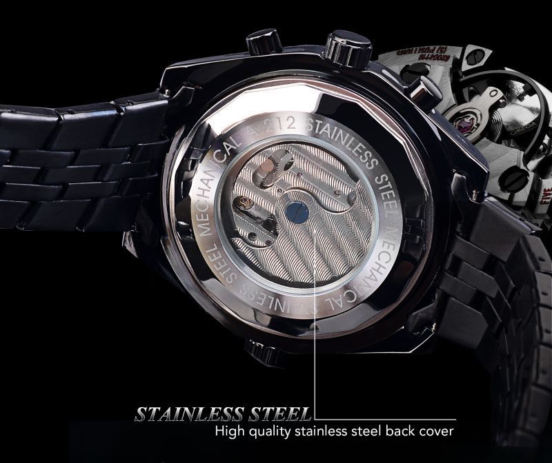 Men's Mechanical Watch With Stainless Steel Strap And Single Folding Buckle Featuring Round Dial And Tempered Glass Mirror