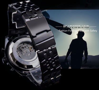 Men's Mechanical Watch With Stainless Steel Strap And Single Folding Buckle Featuring Round Dial And Tempered Glass Mirror