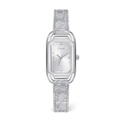 Women's Square Quartz Watch With Genuine Leather Strap And Pin Buckle, Featuring Tempered Glass Mirror