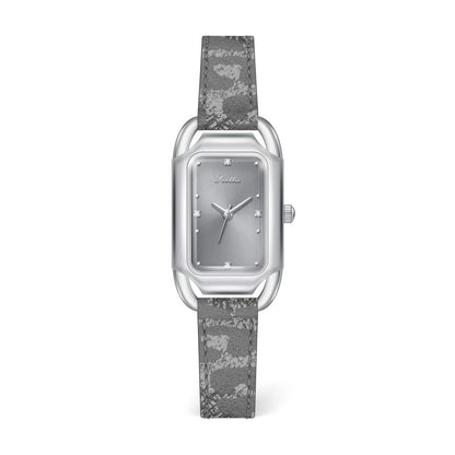 Women's Square Quartz Watch With Genuine Leather Strap And Pin Buckle, Featuring Tempered Glass Mirror