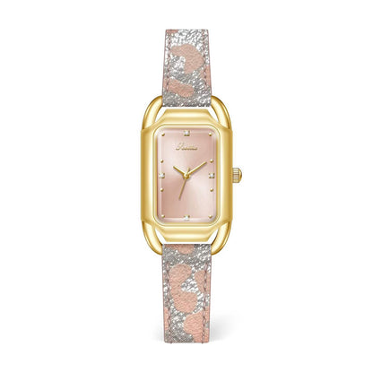 Women's Square Quartz Watch With Genuine Leather Strap And Pin Buckle, Featuring Tempered Glass Mirror