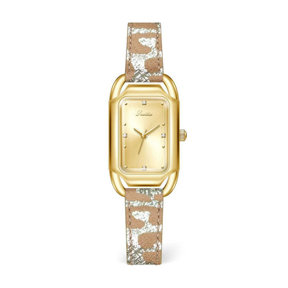 Women's Square Quartz Watch With Genuine Leather Strap And Pin Buckle, Featuring Tempered Glass Mirror