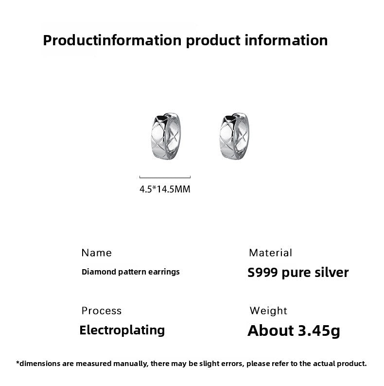 Lingge For Women Simple Style Earrings Made Of S999 Silver In Silver Color, Featuring Elegant Stud Design
