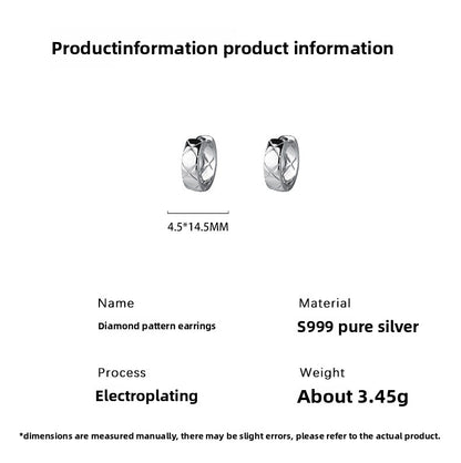 Lingge For Women Simple Style Earrings Made Of S999 Silver In Silver Color, Featuring Elegant Stud Design