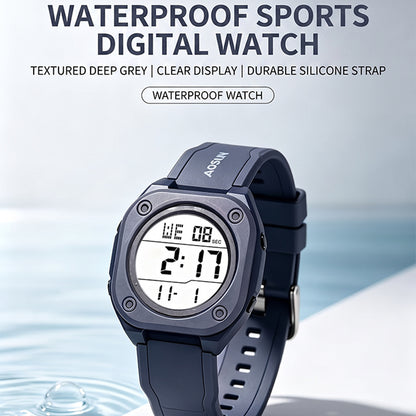 Men's Electronic Square Dial Watch With Plastic Mirror And Case, Number Display, Featuring Silica Gel Strap