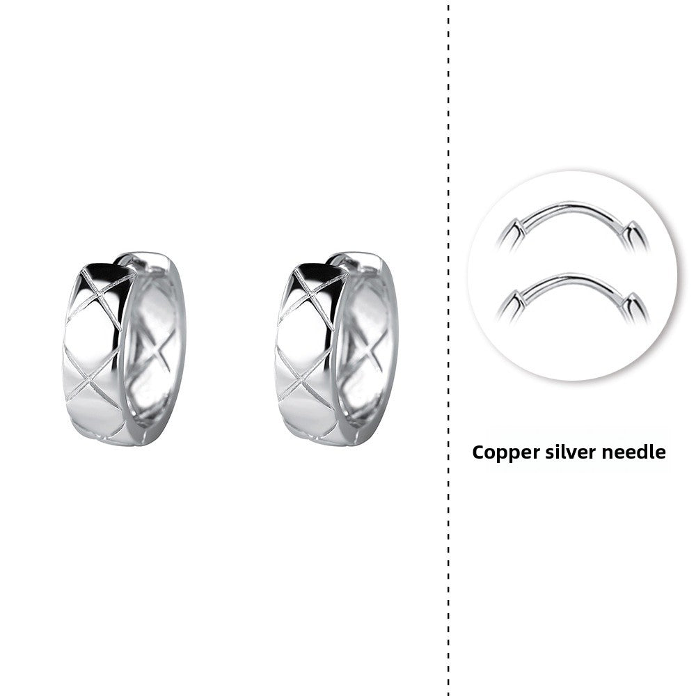 Lingge For Women Simple Style Earrings Made Of S999 Silver In Silver Color, Featuring Elegant Stud Design