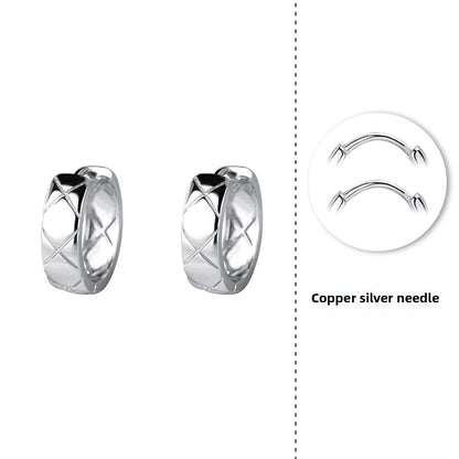 Lingge For Women Simple Style Earrings Made Of S999 Silver In Silver Color, Featuring Elegant Stud Design