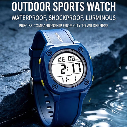 Men's Electronic Square Dial Watch With Plastic Mirror And Case, Number Display, Featuring Silica Gel Strap