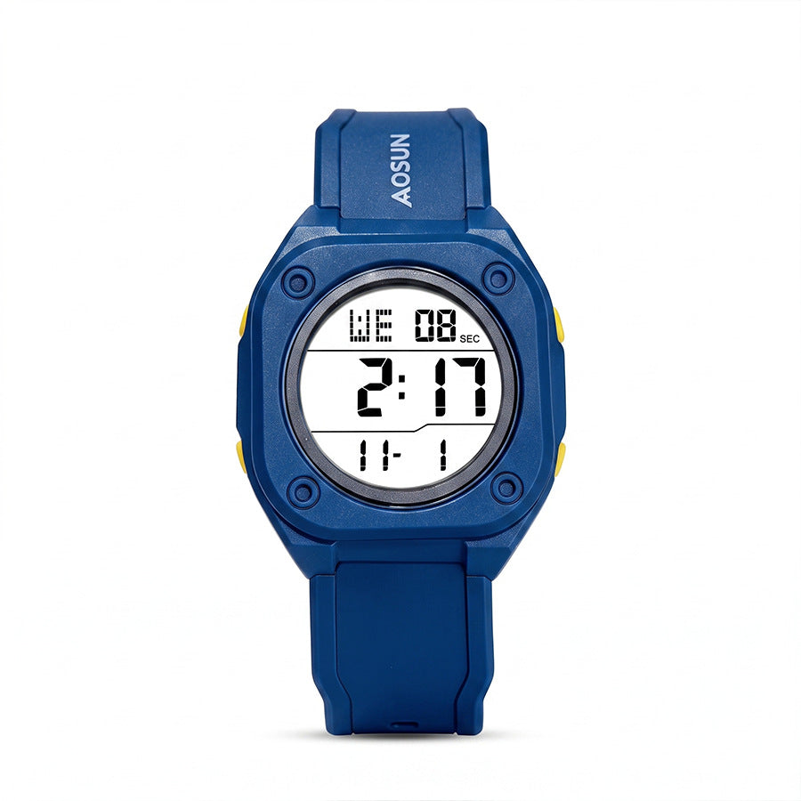 Men's Electronic Square Dial Watch With Plastic Mirror And Case, Number Display, Featuring Silica Gel Strap