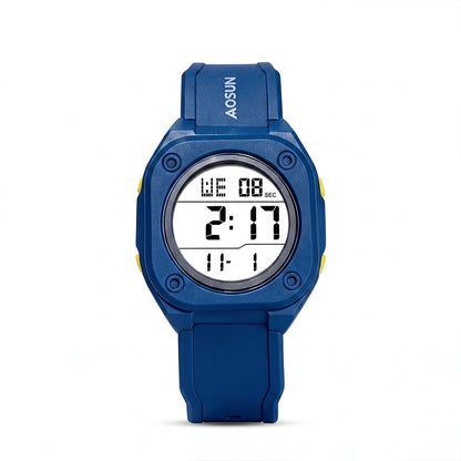 Men's Electronic Square Dial Watch With Plastic Mirror And Case, Number Display, Featuring Silica Gel Strap