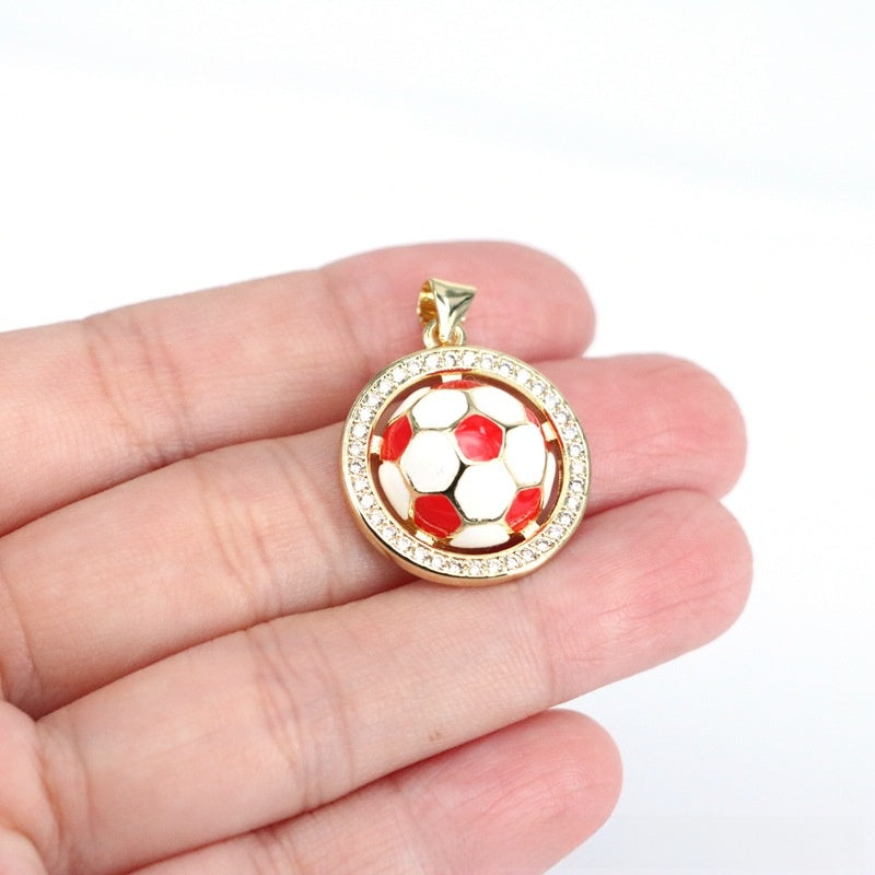 Sweet Football Copper Pendant With Electroplated Finish, Perfect Jewelry Accessory For Football World Cup