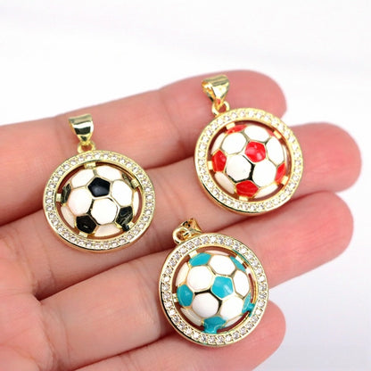 Sweet Football Copper Pendant With Electroplated Finish, Perfect Jewelry Accessory For Football World Cup