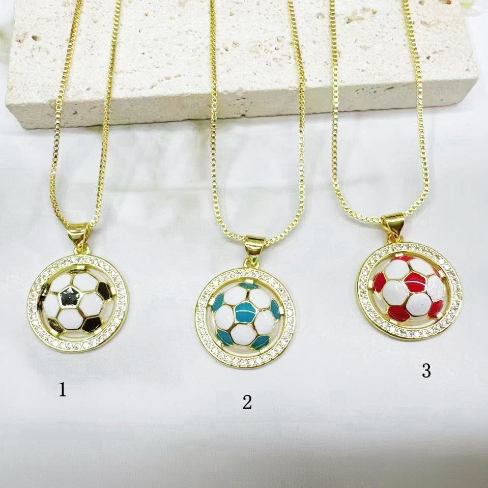 Sweet Football Copper Pendant With Electroplated Finish, Perfect Jewelry Accessory For Football World Cup