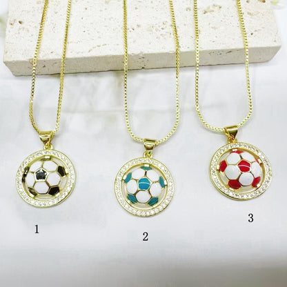 Sweet Football Copper Pendant With Electroplated Finish, Perfect Jewelry Accessory For Football World Cup