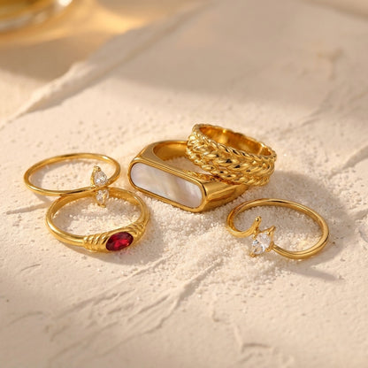 Geometric Electroplated Rings For Women In 304 Stainless Steel With 18K Real Gold PVD Coating And Shell Inlay
