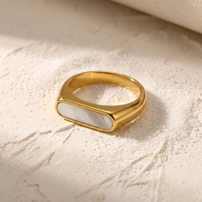 Geometric Electroplated Rings For Women In 304 Stainless Steel With 18K Real Gold PVD Coating And Shell Inlay