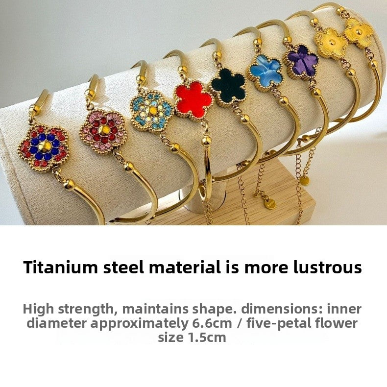 Simple Style Flowers Inlay Bracelets In 304 Stainless Steel With Zircon, Red Bangle