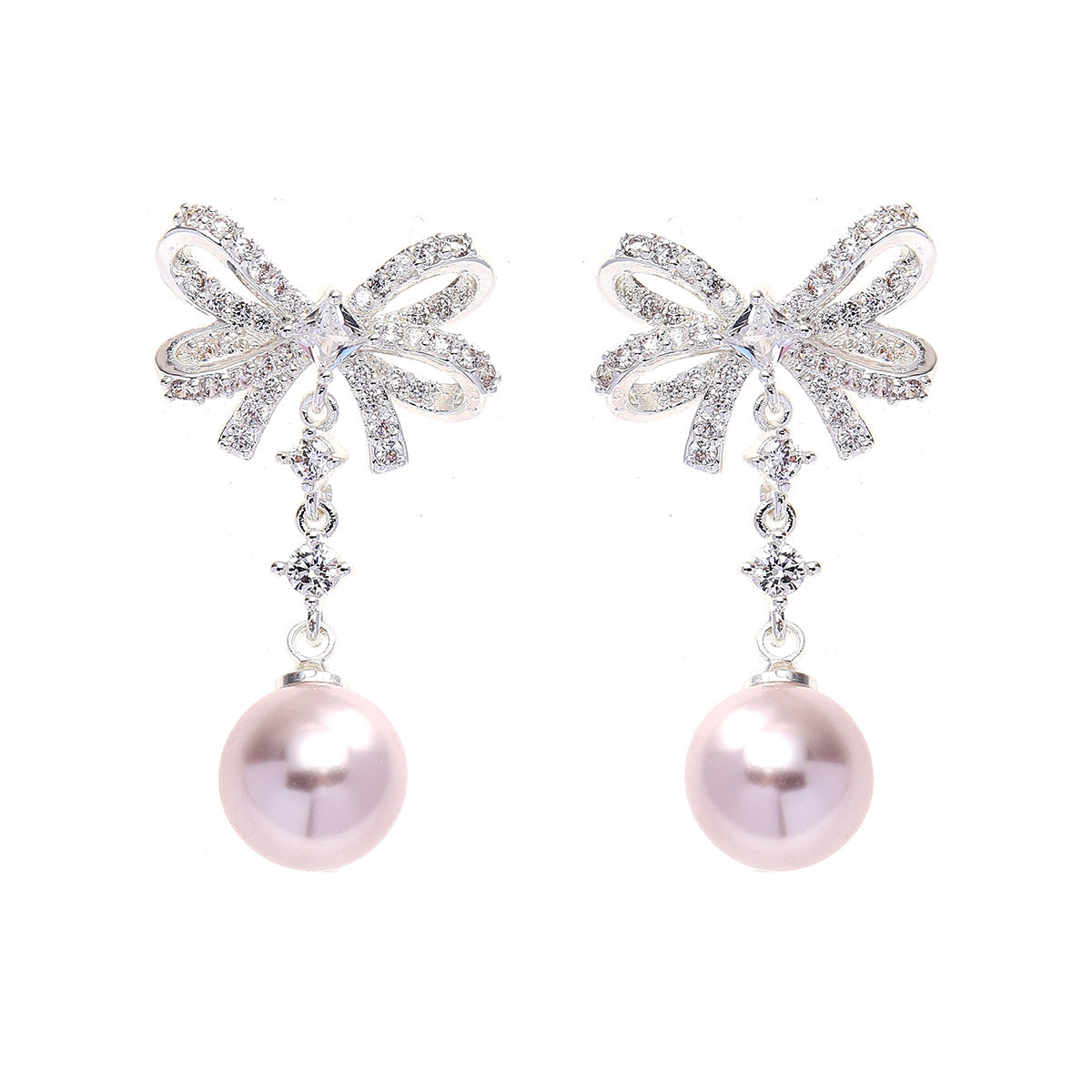 Silver Bow Tie Stud Earrings For Women In Copper With Rhinestones And 925 Sterling Silver Posts
